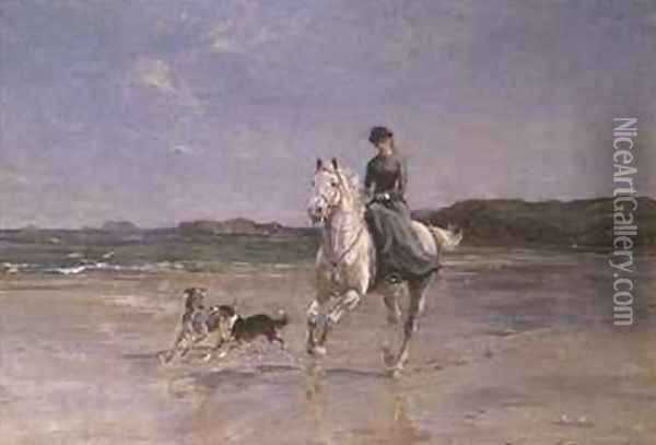Horse and Rider on a windswept Beach Oil Painting - Heywood Hardy