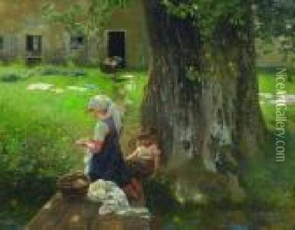 Junge Bauerin Mit Ihrer
 Tochter Oil Painting - Paul-Wilhelm Keller-Reutlingen