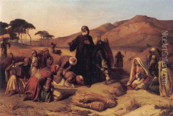 Beduiner Holder Hvil Under Hosten Og Velsignes Oil Painting - Pierre-Francois Lehoux