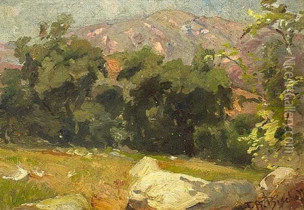 Landscape With Yellow Rock Oil Painting - Franz Bischoff