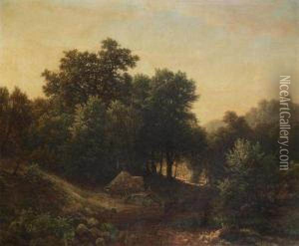 Wooded Landscape With Figures Oil Painting - Hermann Pohle