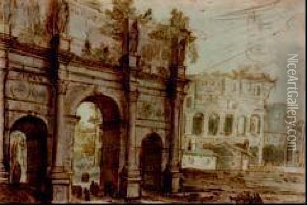 Vue De L'arc De Constantin Et Du Colisee Oil Painting - Jan Pynas