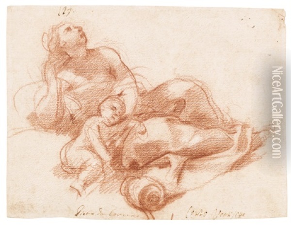 Recto: A Reclining Woman With A Child And An Urn Verso: Study Of An Urn Oil Painting - Pietro da Cortona