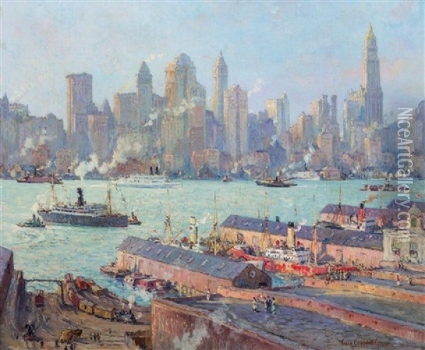 New York From Brooklyn Oil Painting - Colin Campbell Cooper