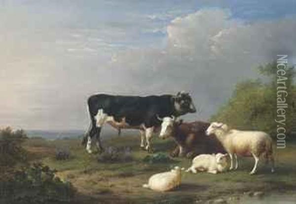Livestock In Pasture Oil Painting - Eugene Joseph Verboeckhoven