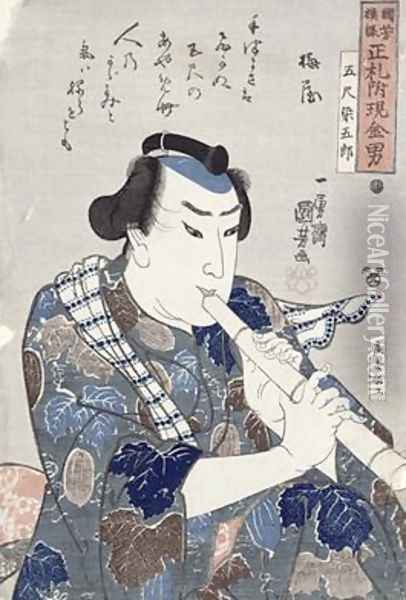Man Playing a Flute Oil Painting - Utagawa Kuniyoshi