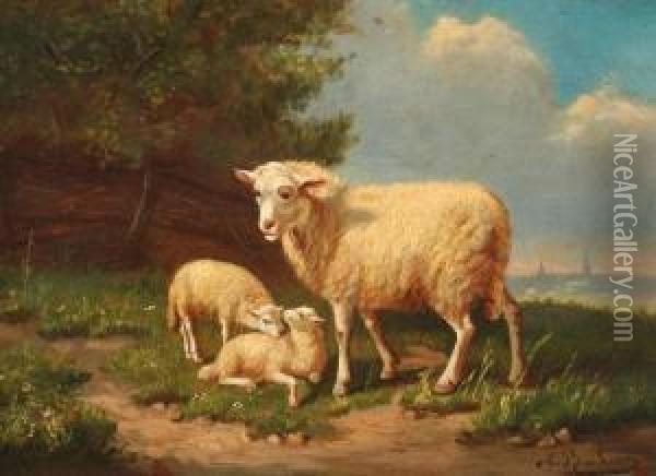 Landschaft Mit Schaf Und Zwei Lammern Oil Painting - Auguste Bonheur