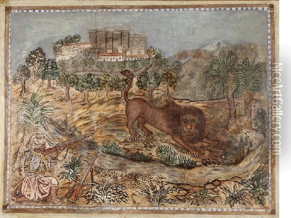 The Lion Hunt Oil Painting - Theofilos Hadjimichail