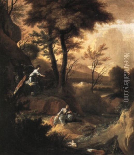 Woodland Landscape With Hagar And The Angel Oil Painting - Frederick De Moucheron
