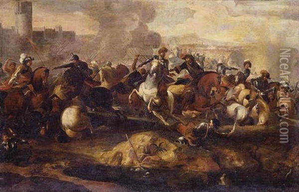 Cavalry Skirmish Oil Painting - Aniello Falcone