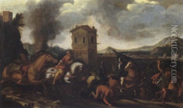 Assalto Di Cavalleria Davanti Una Citta Fortificata Oil Painting - Francesco Monti