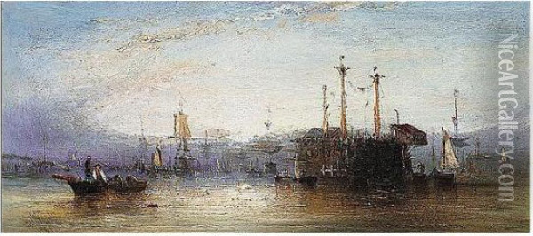 Shipping In Harbour Oil Painting - William Calcott Knell
