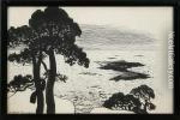 Tallar Vid Havet, Signerad Albert Engstrom Oil Painting - Albert Engstrom