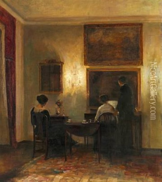 Interior - Musikaften Oil Painting - Carl Vilhelm Holsoe