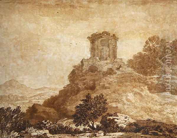 Landscape with a ruined temple, c.1756 Oil Painting - Alexander Cozens
