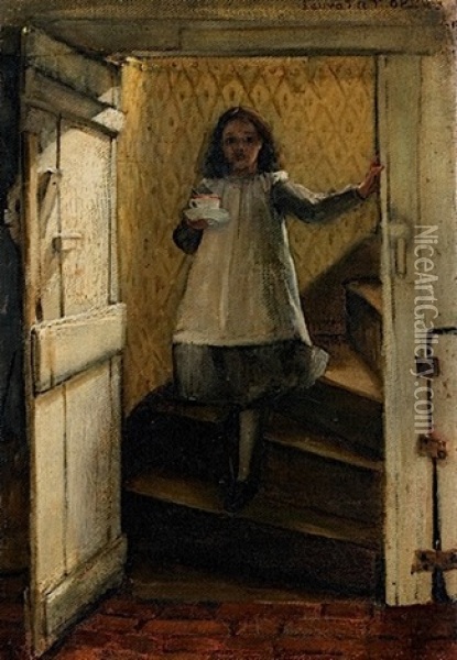 Jeune Fille Descendant Un Escalier Oil Painting - Laura Theresa Alma-Tadema