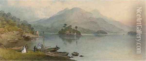 Figures on the edge of Lake Killarney Oil Painting - Charles Frederick Buckley