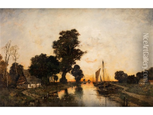 Abendliche Kanallandschaft Oil Painting - Karl Heffner