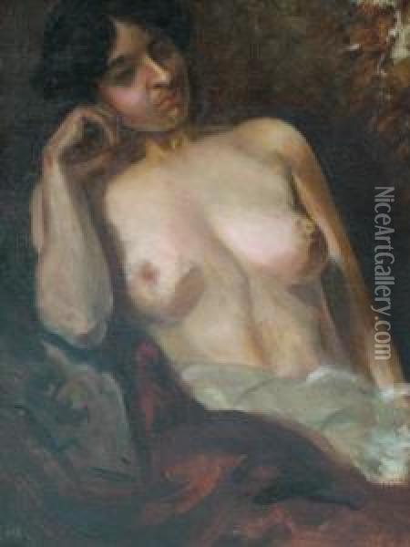 Unfinished Female Nude, Seated Half-length Oil Painting - Guillaume Seignac