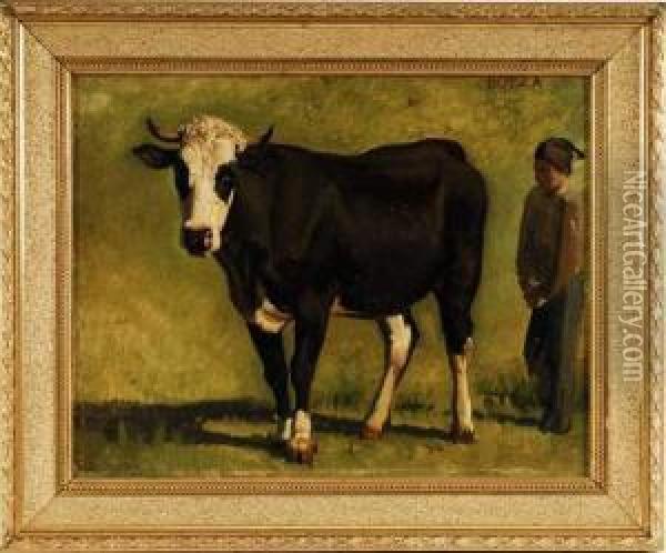 Botza, Boeuf Et Gardien De Troupeau Oil Painting - Albert Lugardon