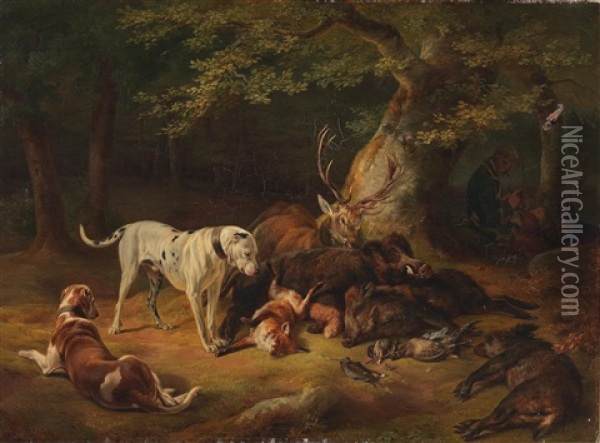 Dogs With The Spoils Of The Hunt Oil Painting - Adam Benno