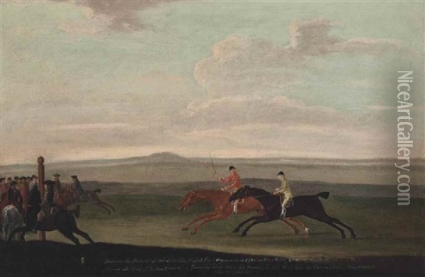 Lord Weymouth's Conqueror Beating The Duke Of Bolton's Looby At Newmarket Oil Painting - Francis Sartorius the Elder