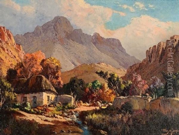Farmhouse Between The Mountains Oil Painting - Tinus de Jongh