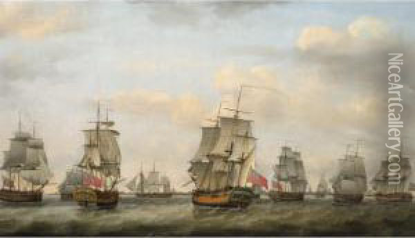 The Ships London, Integrity, Elizabeth And Nancy With Other Vessels Off Yarmouth Oil Painting - Francis Holman