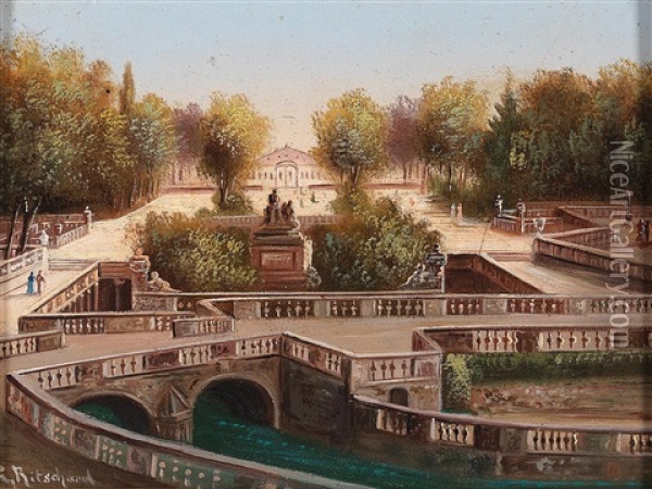 Les Jardins De La Fontaine Oil Painting - Hubert Sattler