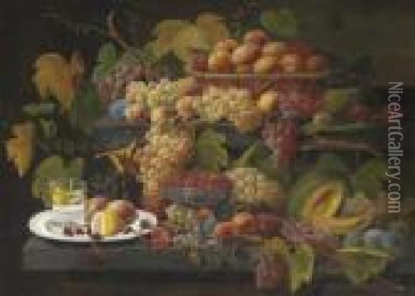 Fruit And Lemon Water Oil Painting - Severin Roesen