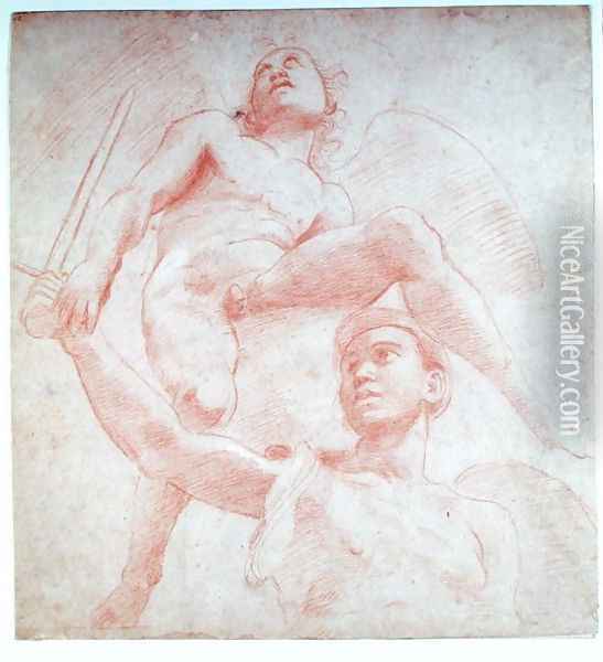Angel and a figure representing the planet Mars Oil Painting - Raphael (Raffaello Sanzio of Urbino)