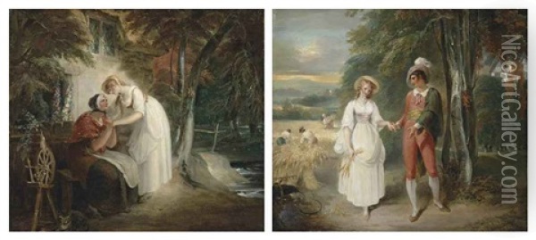 Lavinia And Her Mother (+ Palaemon And Lavinia; 2 Works) Oil Painting - William Hamilton