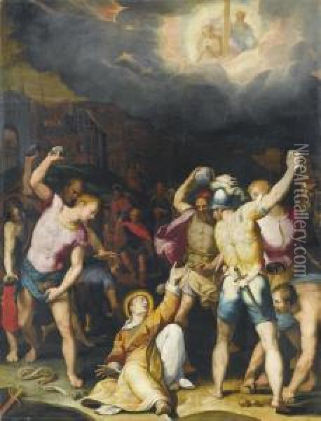 Lapidazione Di Santo Stefano Oil Painting - Orazio Samacchini