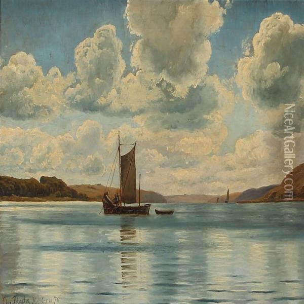 Sailing Boats At Mariager Fiord, Denmark Oil Painting - Christian Vigilius Blache
