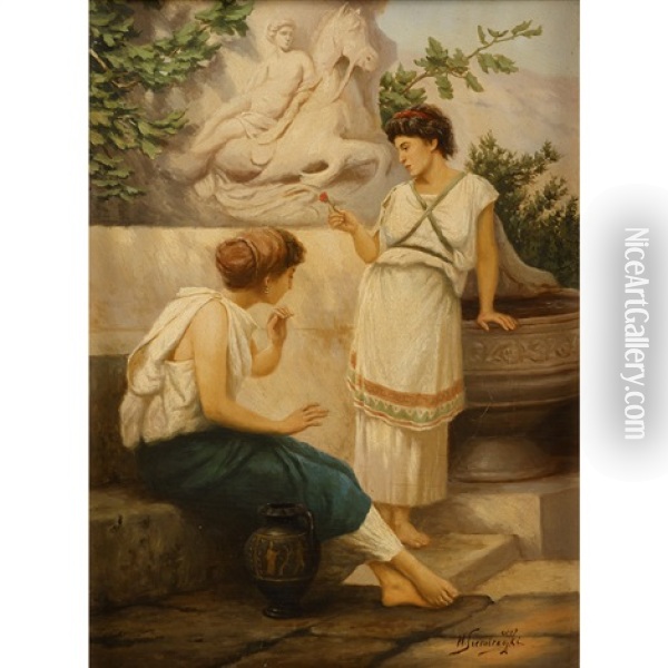Two Greek Women At A Fountain Oil Painting - Henryk Siemiradzki