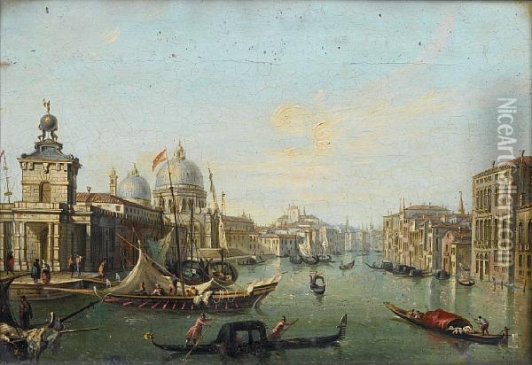 The Doge's Palace, Venice, With 
The Bucintoro;and The Entrance To The Grand Canal, Venice, With The 
Punta Delladogana And Santa Maria Della Salute Oil Painting - Carlo Grubacs