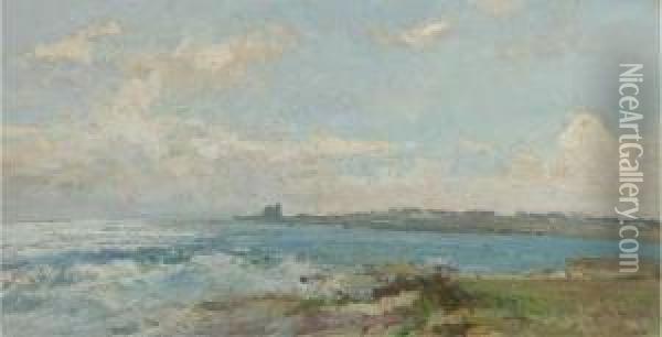 A French Coastal Landscape Oil Painting - Pierre Jacques Pelletier