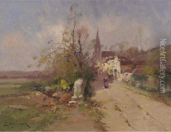 Country Road Oil Painting - Eugene Galien-Laloue