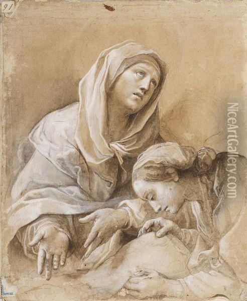 Saint Anne Teaches The Virgin Mary To Read Oil Painting - Giuseppe Bottani