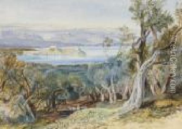 Distant View Of The Citadel From Analipsis, Corfu Oil Painting - Edward Lear