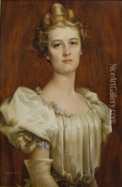Portrait Of A Lady In White Dress Oil Painting - Charles Frederick Naegele