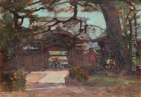 Temple Garden, Kyoto, Japan Oil Painting - William Benjamin Chamberlain