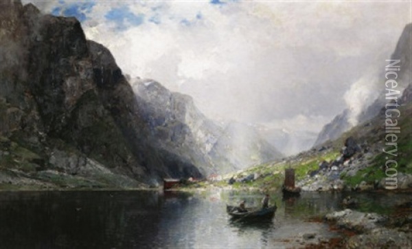 Norwegischer Fjord. Sommer Oil Painting - Georg Anton Rasmussen