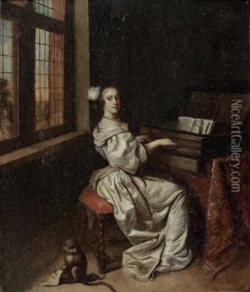 Portrait Of A Lady At A Spinet Oil Painting - Reinier De La Haye
