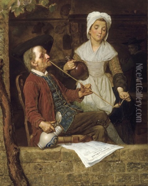 The Pipe Smoker (1865) Oil Painting - August De Wilde