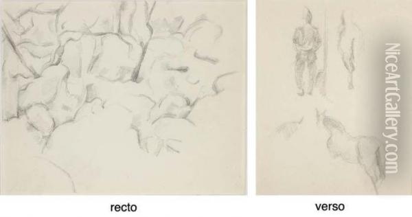 Paysage Aux Rochers Et Arbres, Bibemus (recto); Page D'etudes (verso) Oil Painting - Paul Cezanne