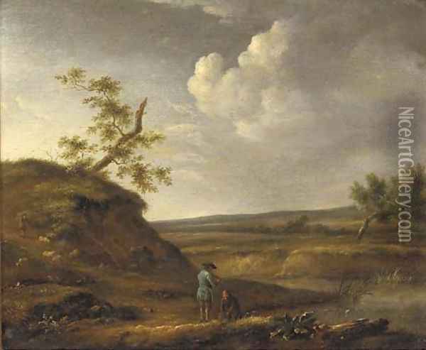 A river landscape with fishermen on a track Oil Painting - Jan Wynants
