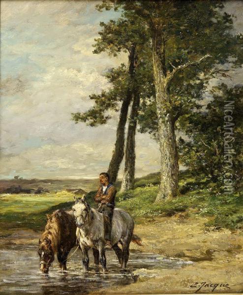 Le Cavalier A La Mare Oil Painting - Emile Jacques