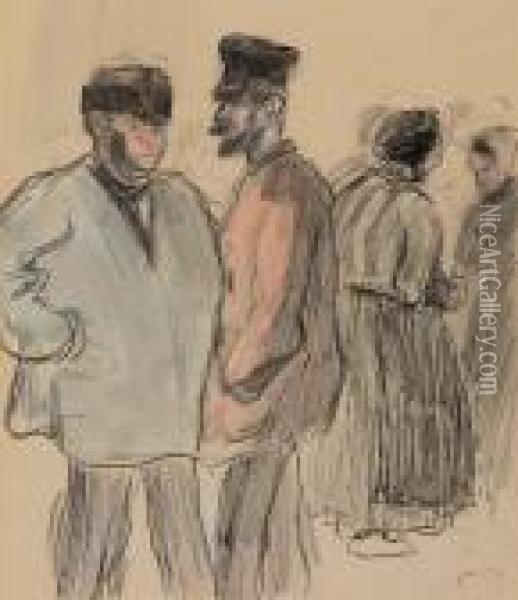 Groupe De Personnages Au Marche, Gisors Oil Painting - Camille Pissarro