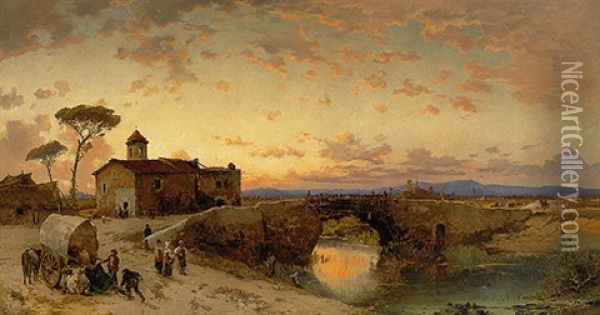 Fruhlingsmorgen In Der Campagna Bei Ponte Molle Am Tiber Oil Painting - Hermann David Salomon Corrodi